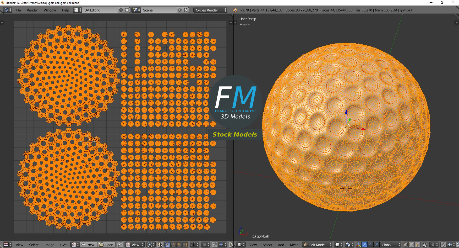 3D-Modell - Golfball mit Vertiefungen - 10