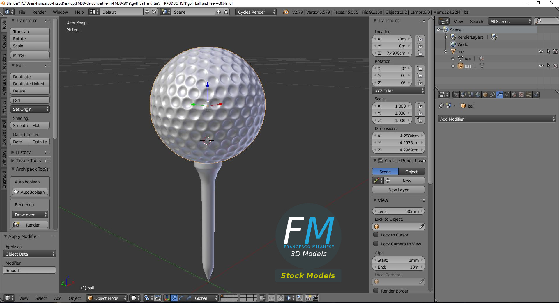 3D-Modell - Golfball und Tee - 09