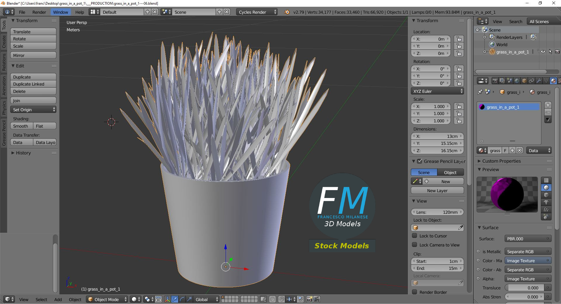 3D-Modell - Gras im Topf - 09