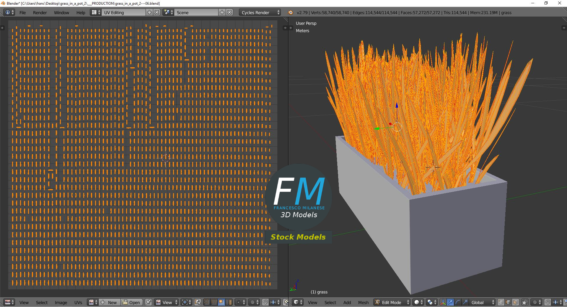 3D-Modell - Gras im Rechteckigen Pflanzgefäß - 10