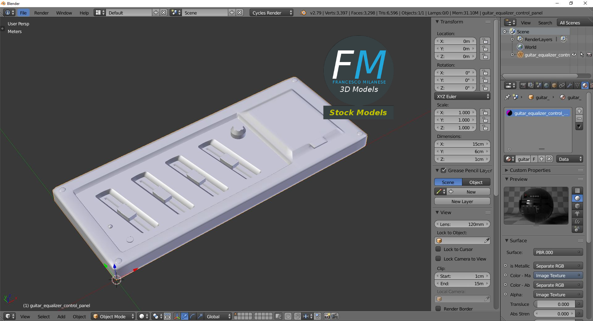 3D-Modell - Gitarren-Equalizer-Bedienfeld - 09