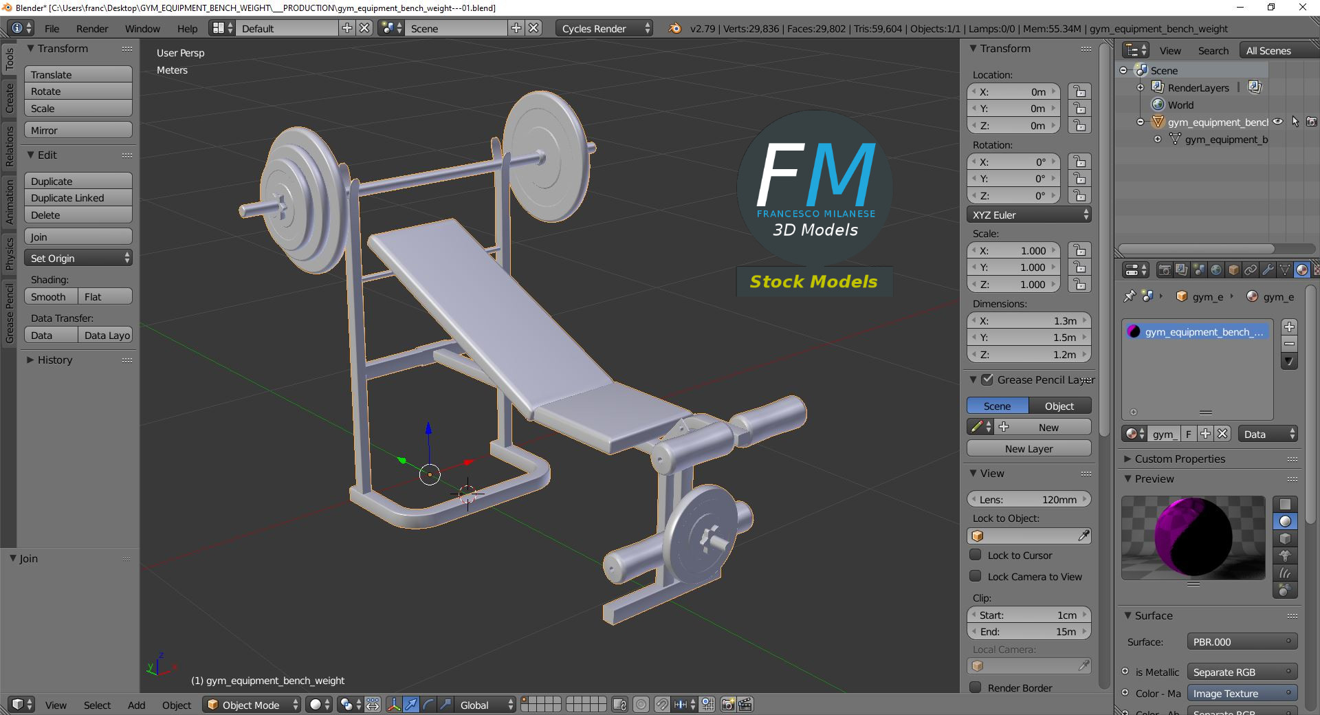 3D-Modell - Hantelbank - 09