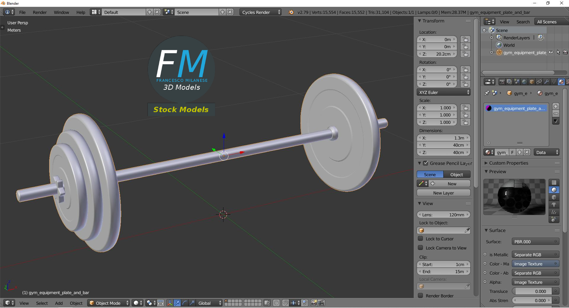 3D-Modell - Langhantel mit Gewichtsscheiben - 09