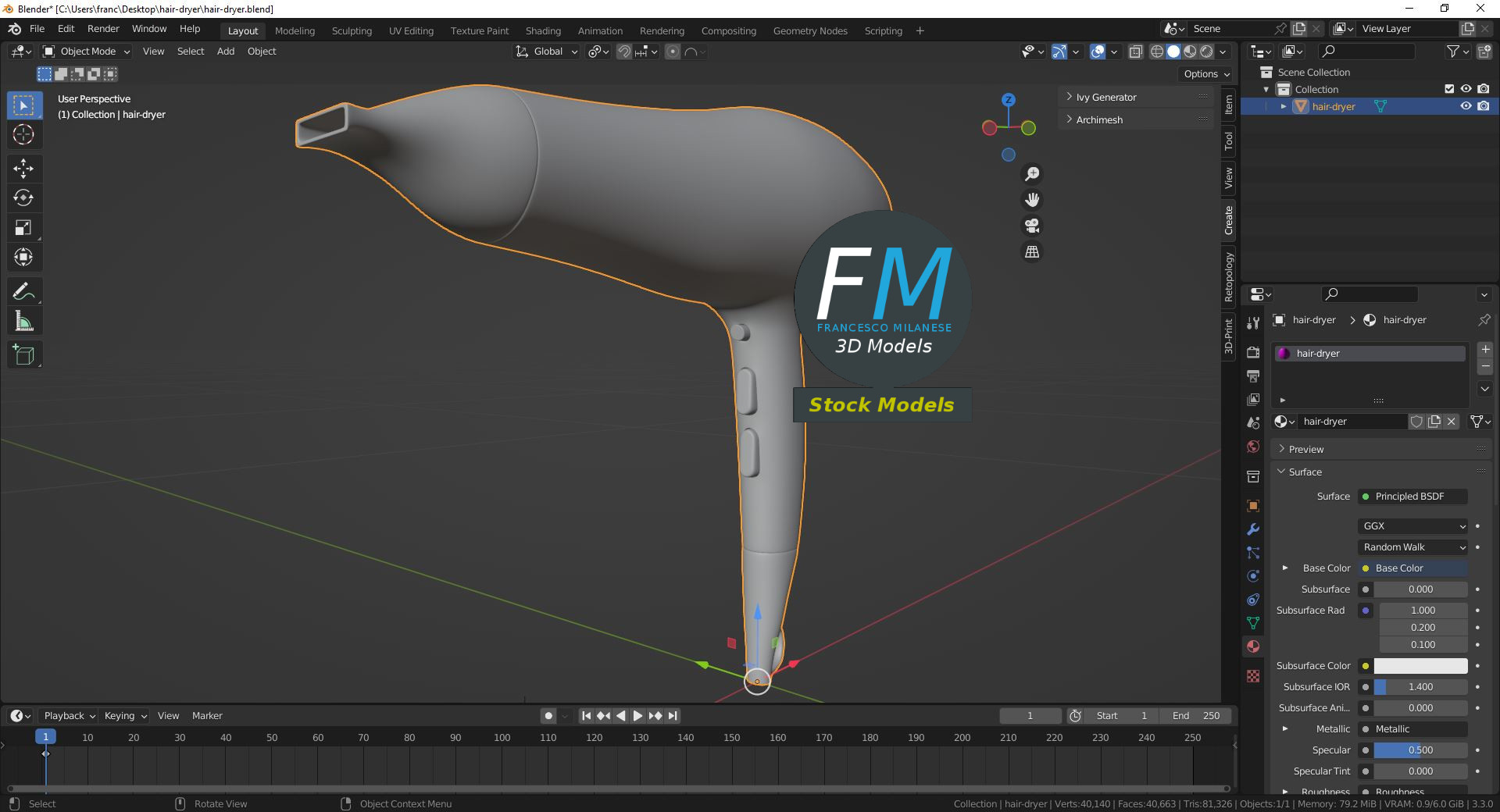 3D-Modell - Haartrockner - 09