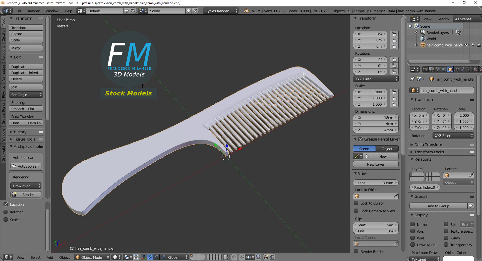 3D-Modell - Kamm mit Griff - 09