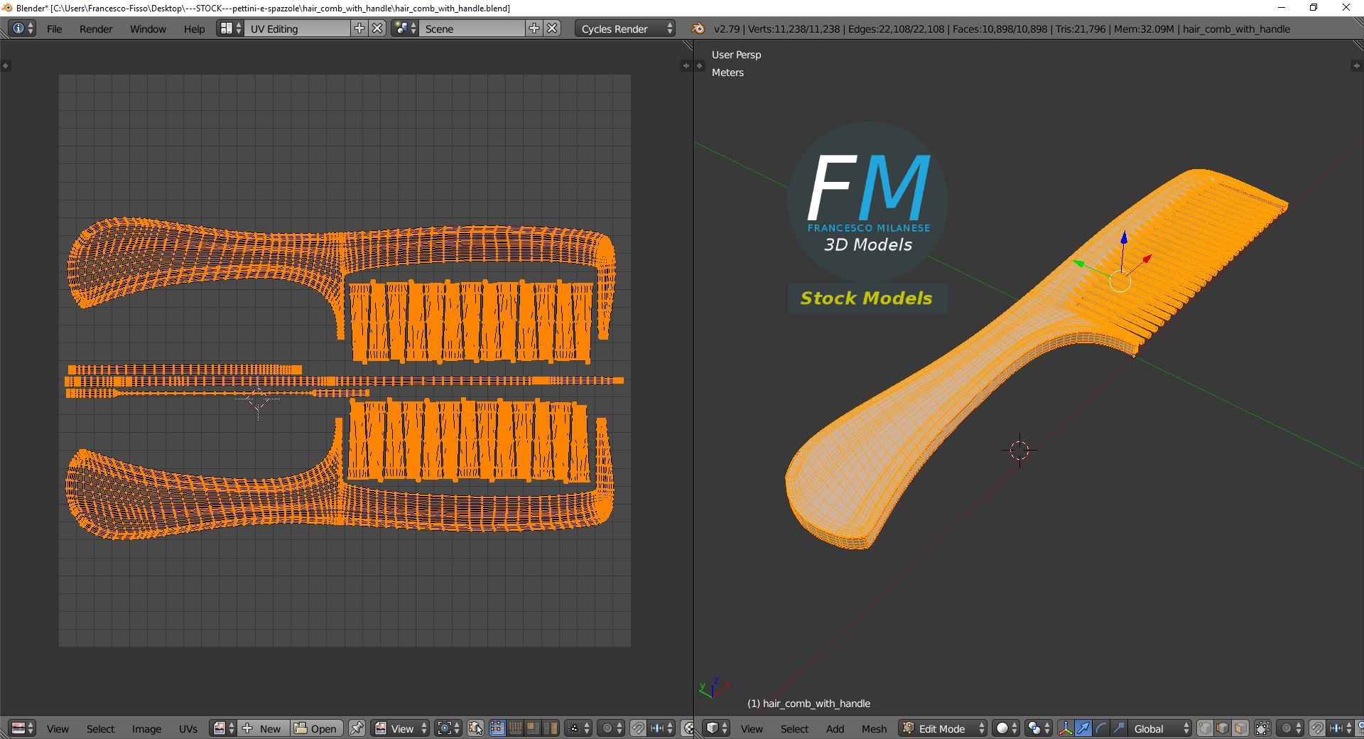 3D-Modell - Kamm mit Griff - 10