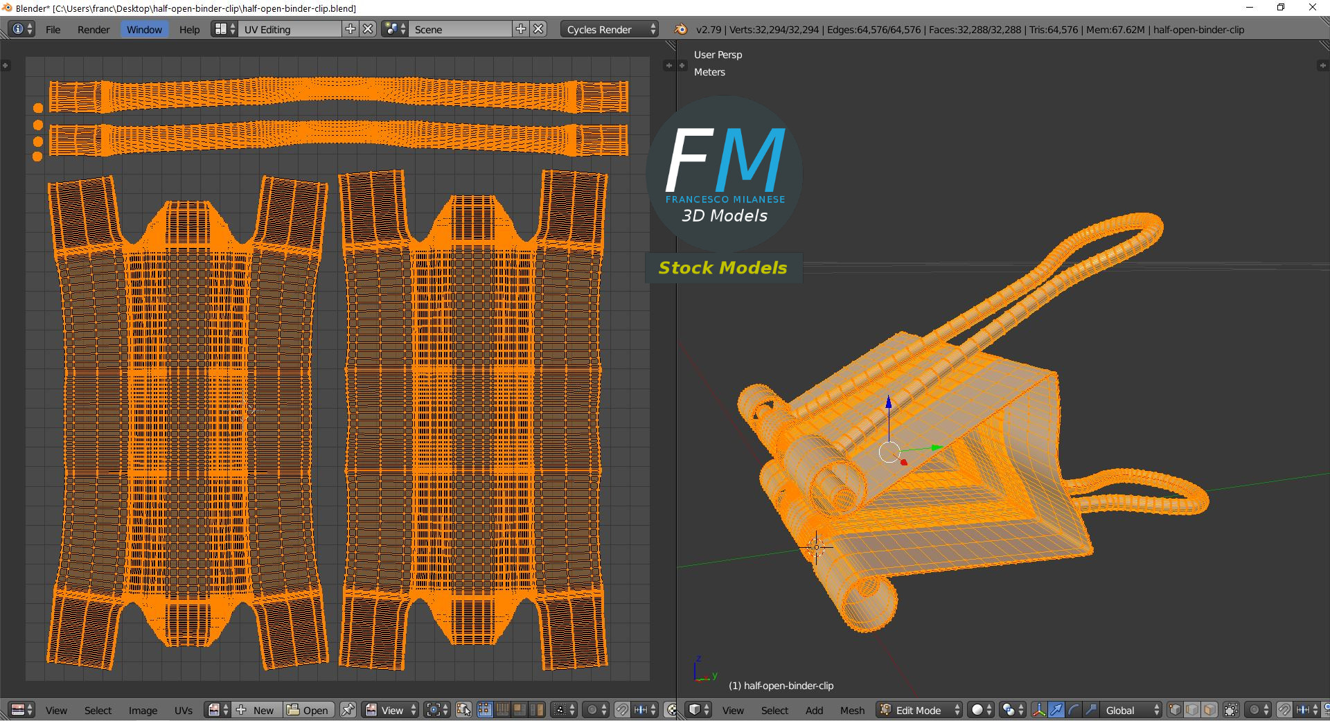 3D-Modell - Halb Geöffnete Foldback-Klammer - 10