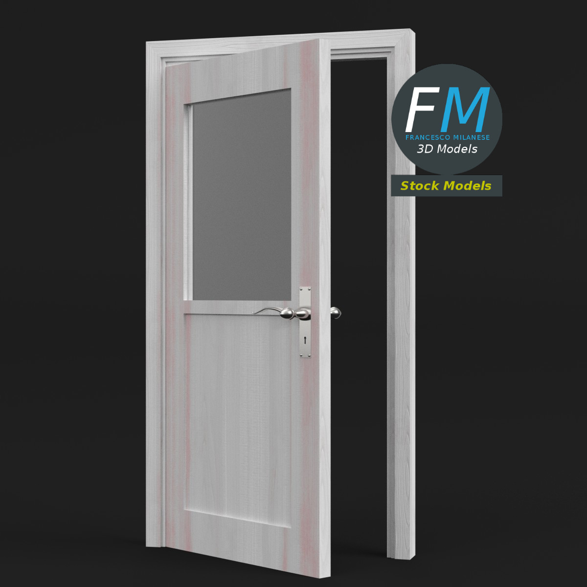 3D-Modell - Halbverglaste Tür - 03