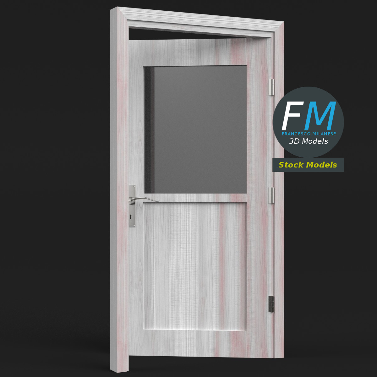 3D-Modell - Halbverglaste Tür - 04