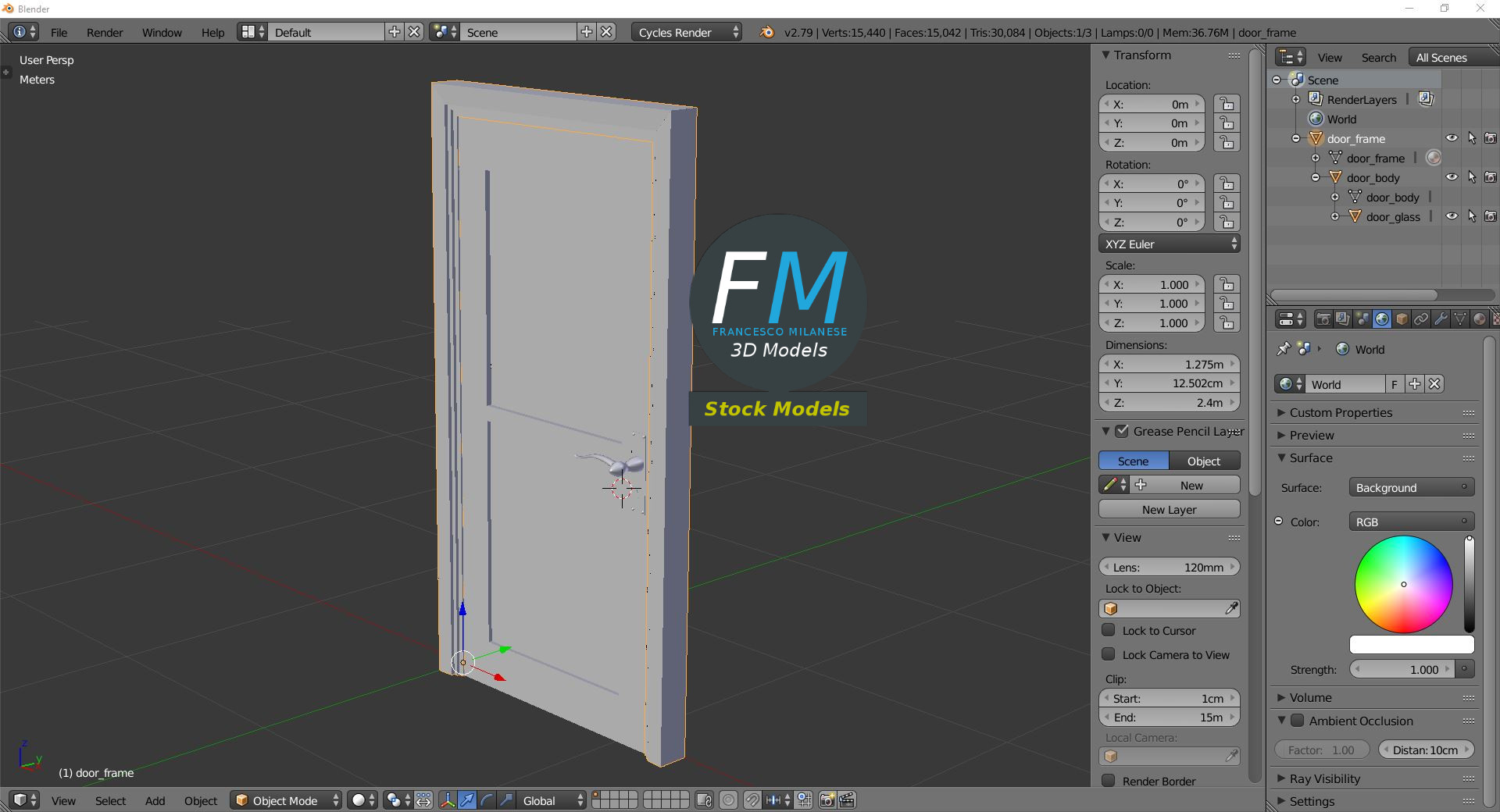 3D-Modell - Halbverglaste Tür - 09
