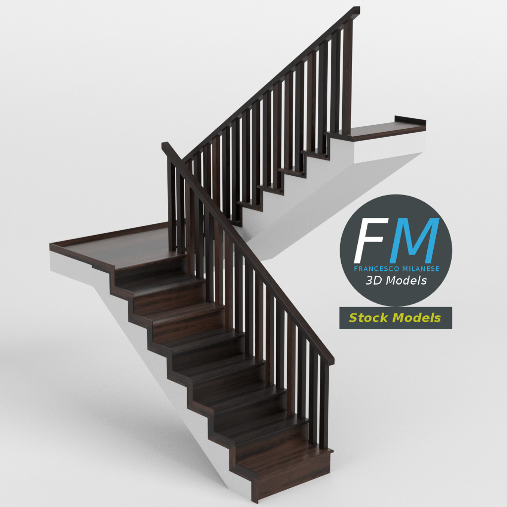 3D-Modell - Treppe mit Zwischenpodest - 01