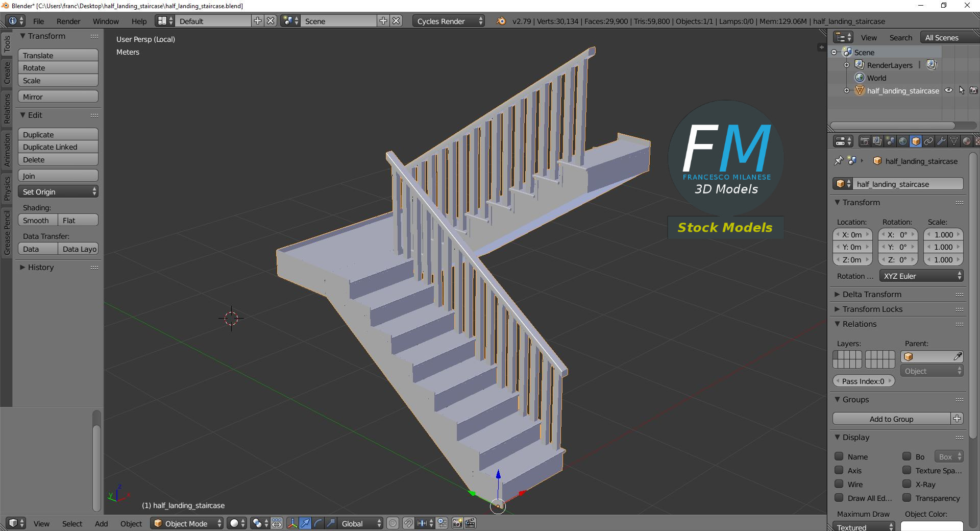 3D-Modell - Treppe mit Zwischenpodest - 09