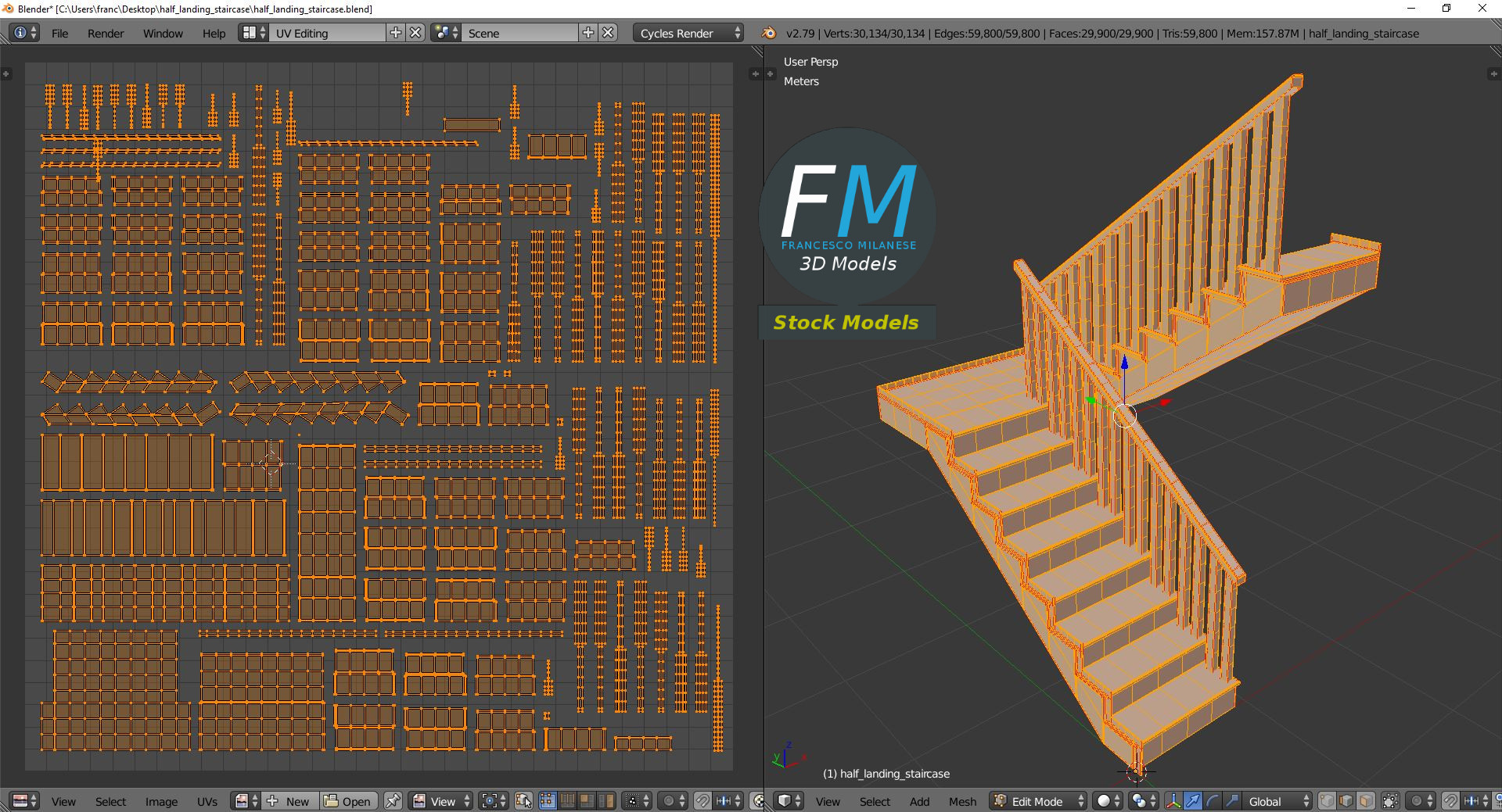 3D-Modell - Treppe mit Zwischenpodest - 10