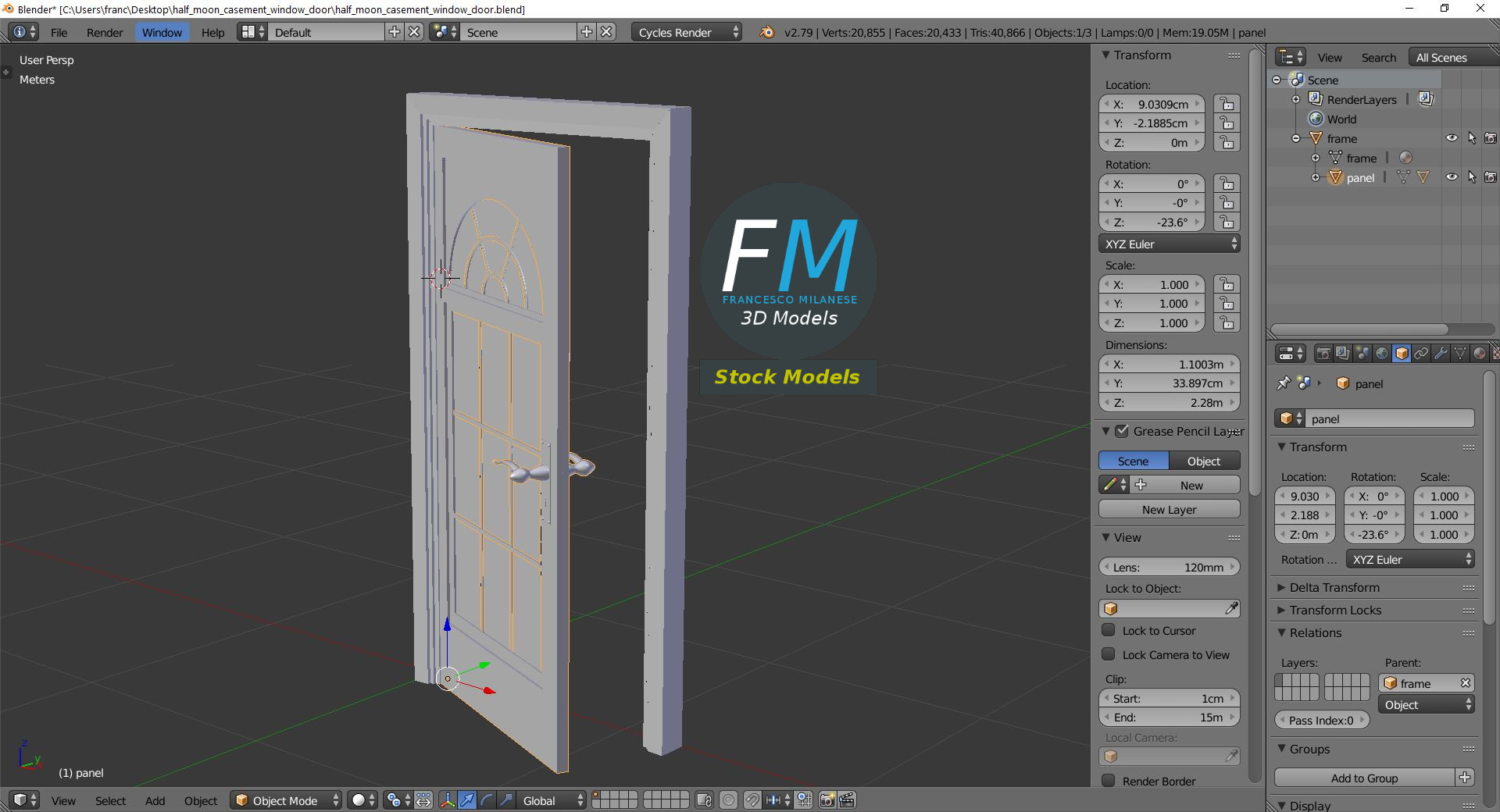 3D-Modell - Tür mit Halbmondverglasung - 09