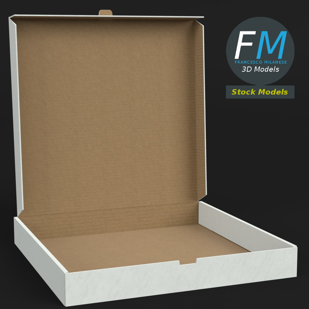 3D-Modell - Halb Geöffneter Pizzakarton - 01
