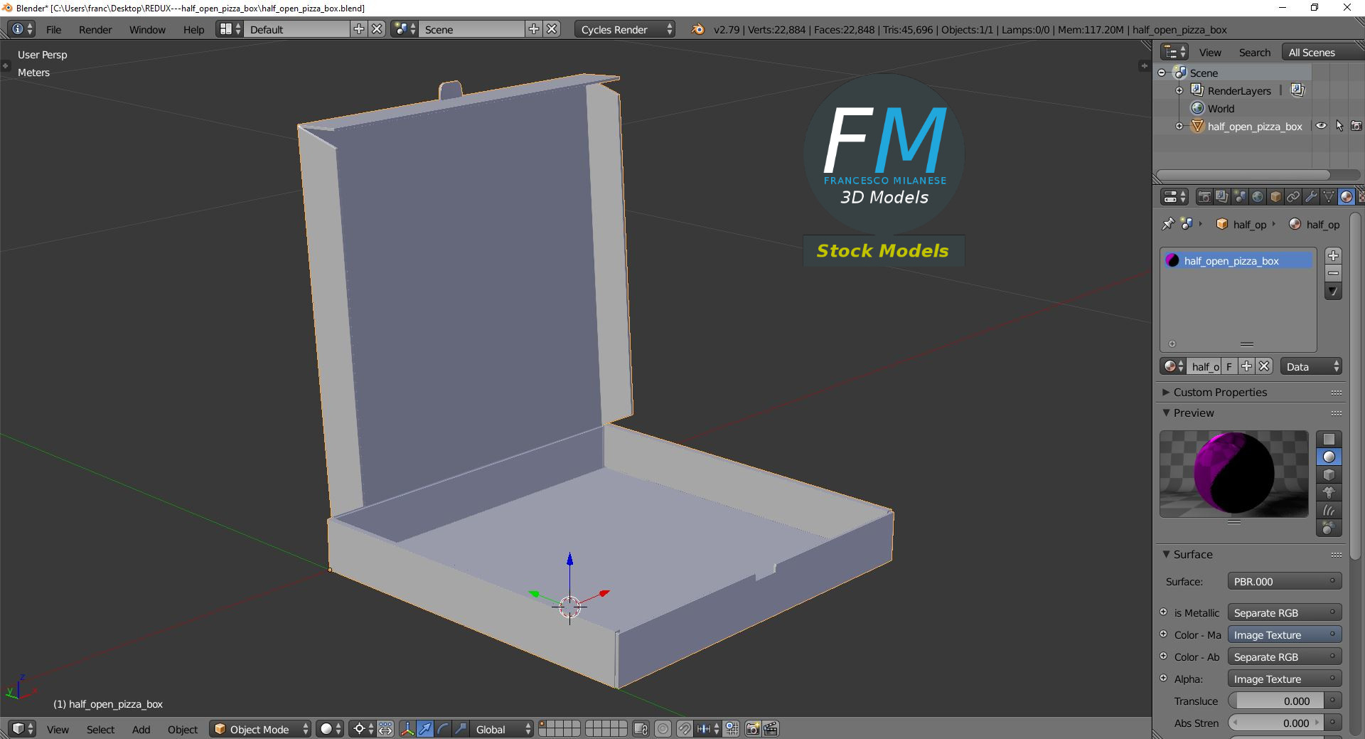 3D-Modell - Halb Geöffneter Pizzakarton - 09