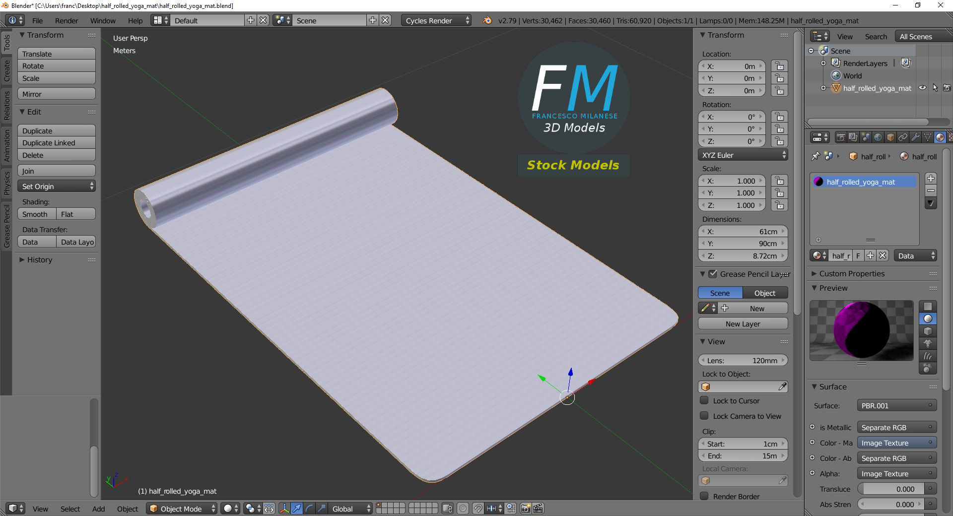 3D-Modell - Halb Aufgerollte Yogamatte - 09