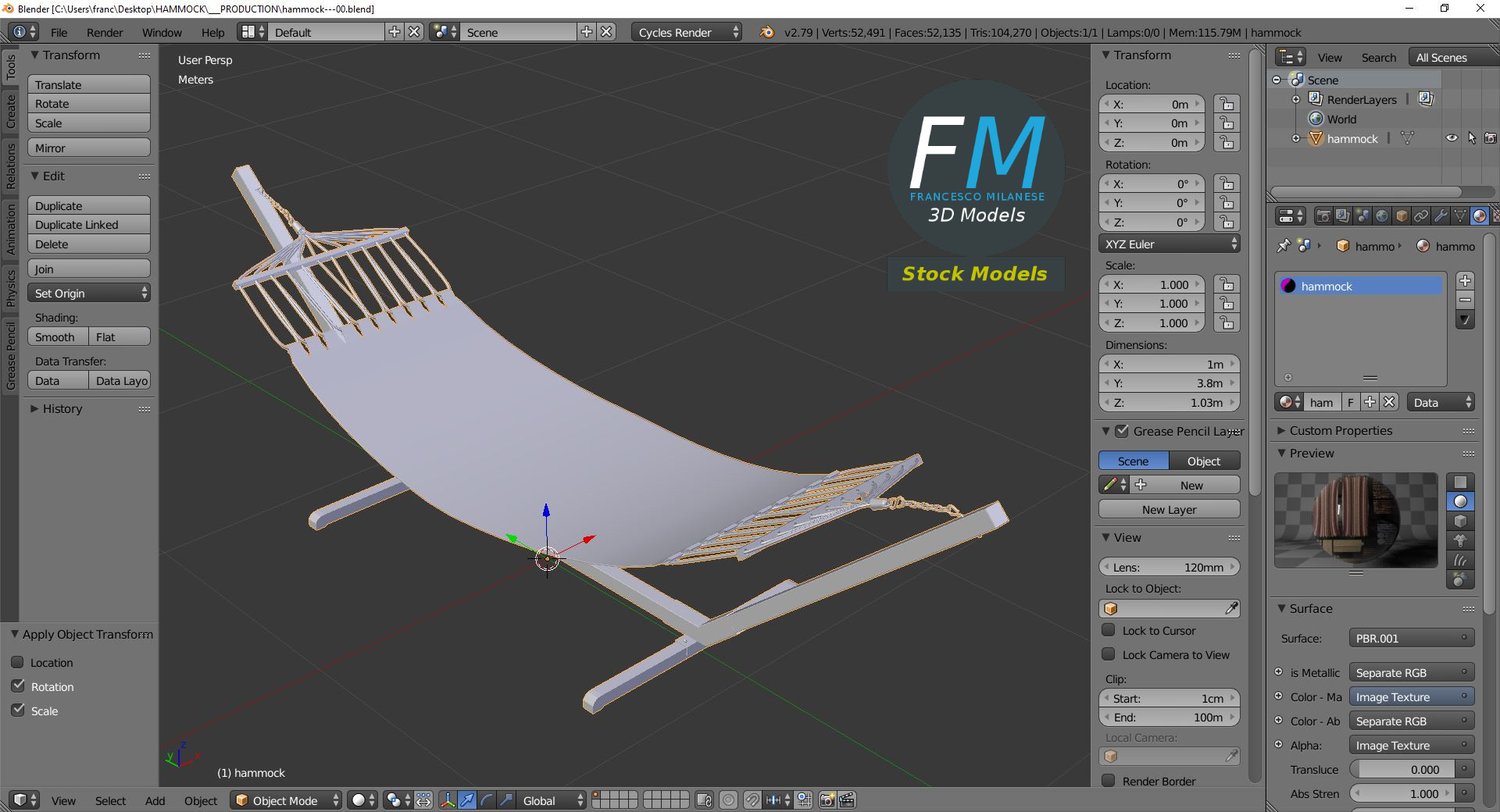 3D-Modell - Hängematte mit Holzgestell - 09