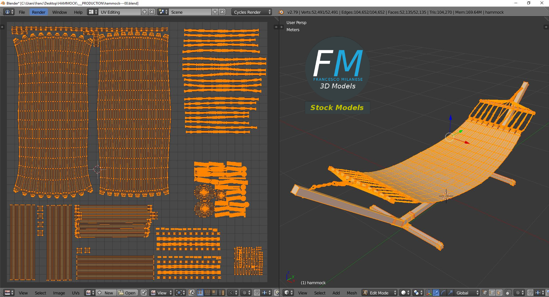 3D-Modell - Hängematte mit Holzgestell - 10