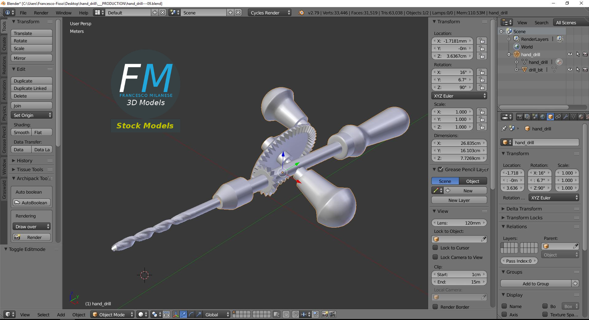 3D-Modell - Handbohrmaschine - 09