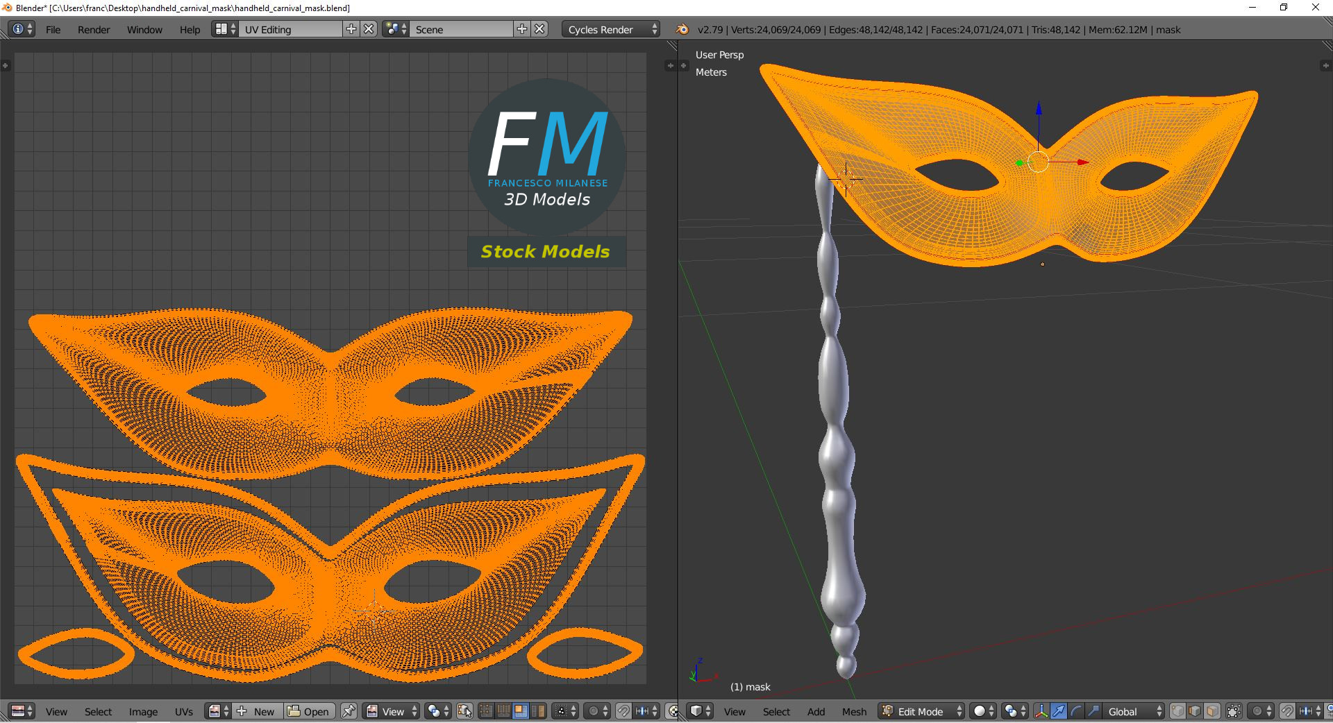 3D-Modell - Handgehaltene Karnevalsmaske - 10