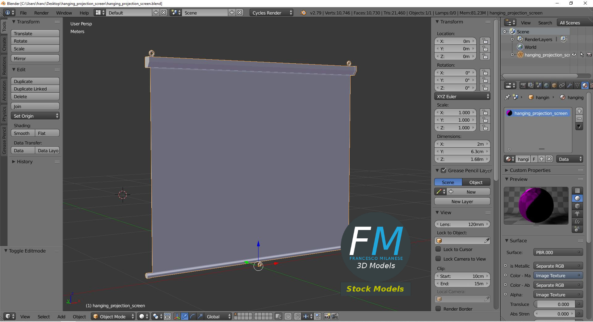 3D-Modell - Hängende Projektionsleinwand - 09