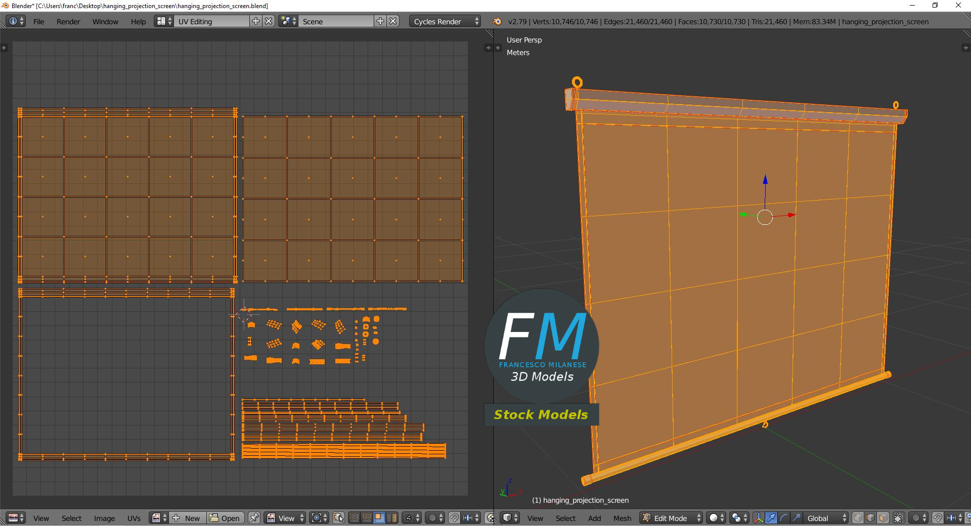 3D-Modell - Hängende Projektionsleinwand - 10