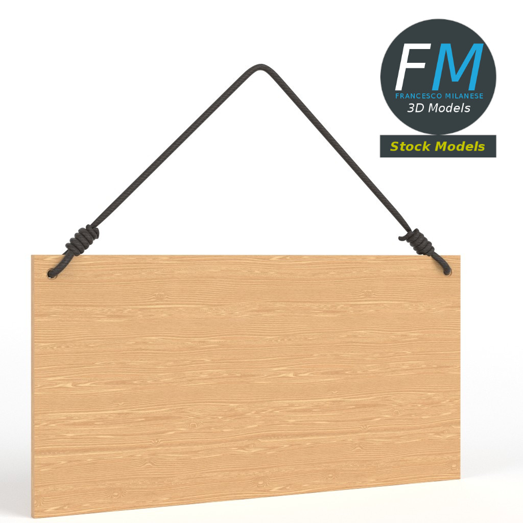 3D-Modell - Hängendes Holzschild - 01