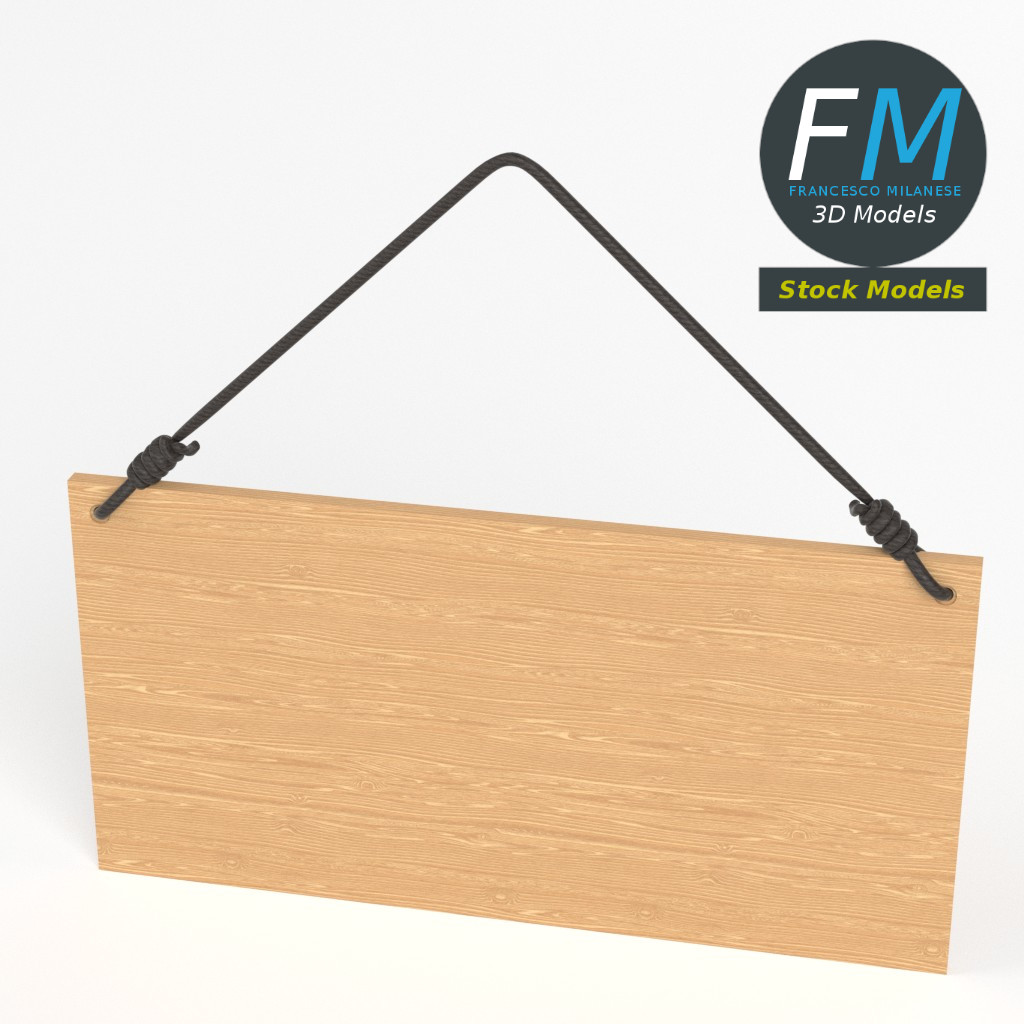 3D-Modell - Hängendes Holzschild - 02