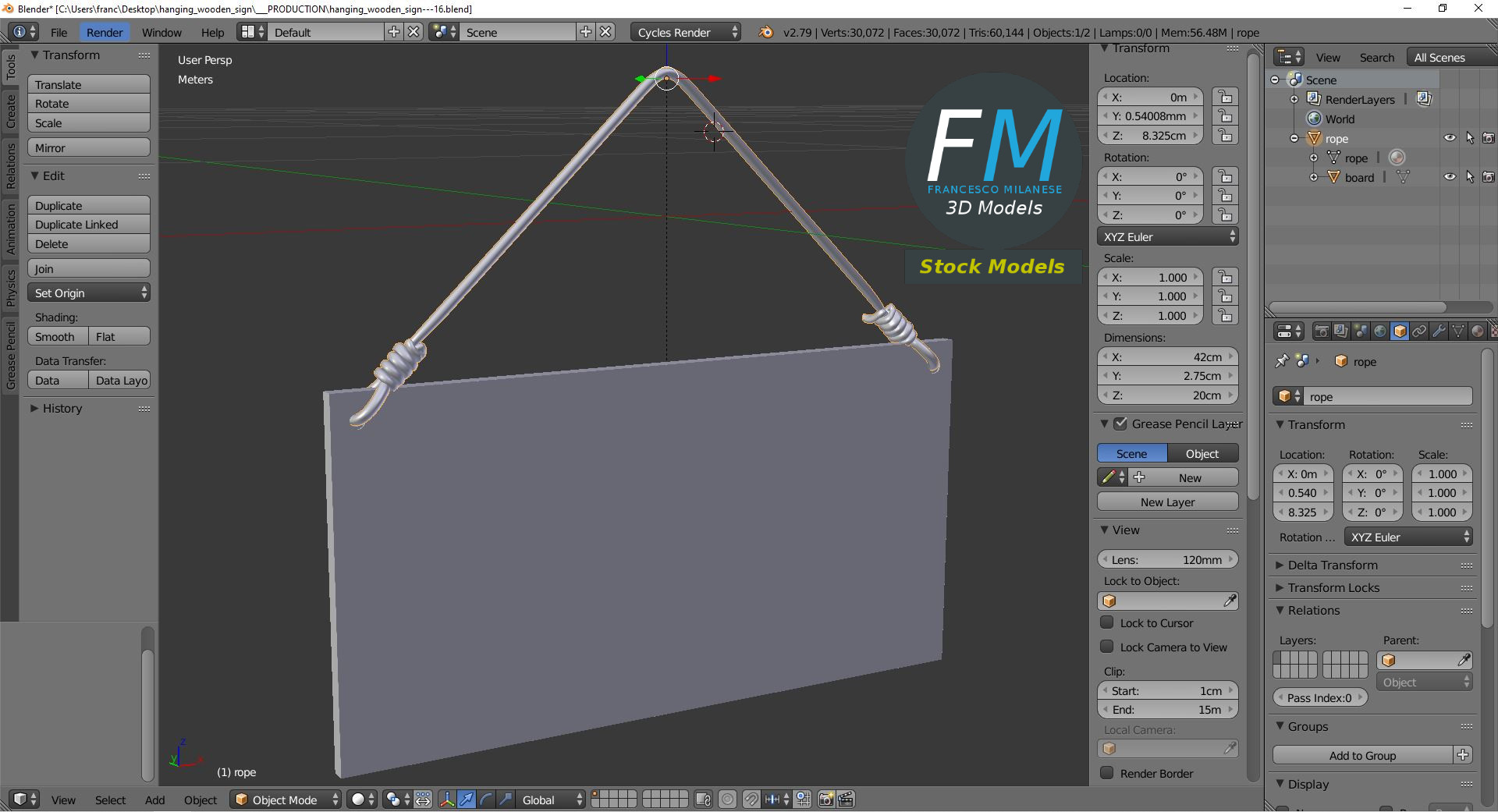 3D-Modell - Hängendes Holzschild - 09