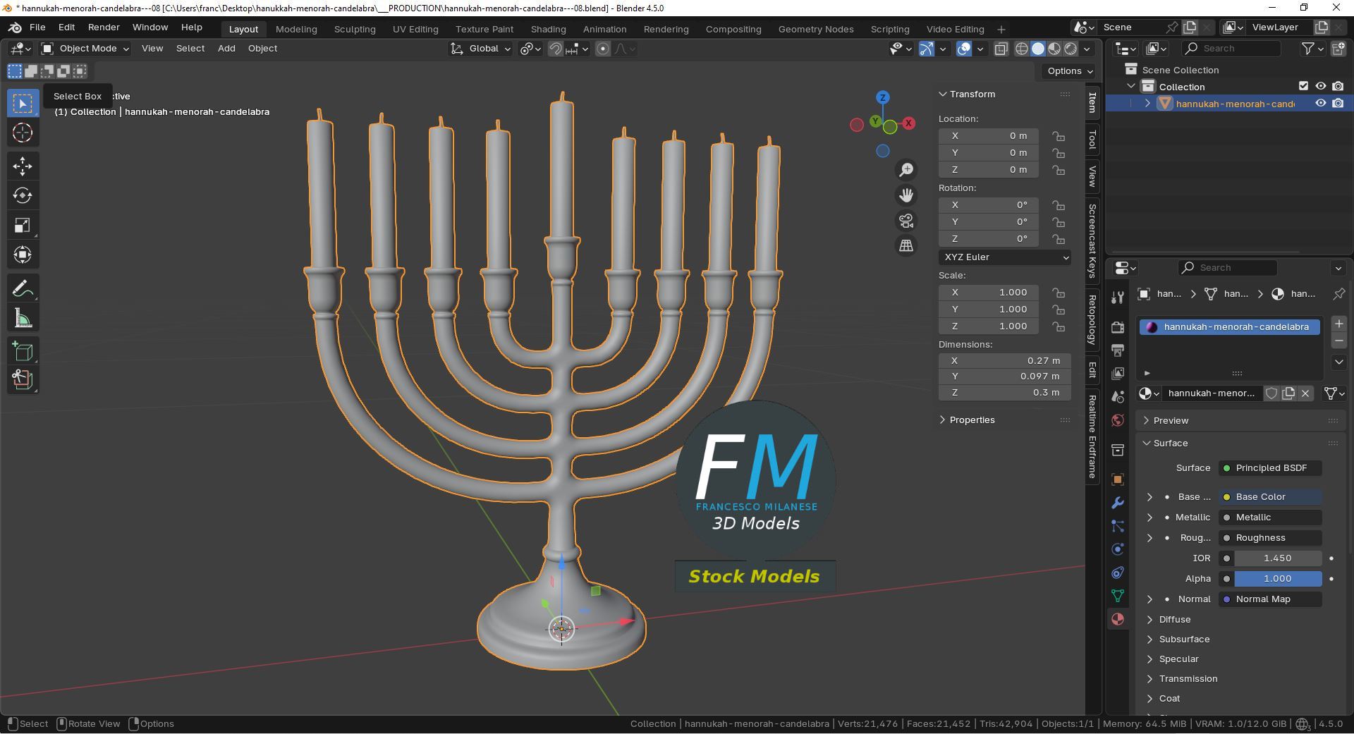 3D-Modell - Chanukka-Menora - 09