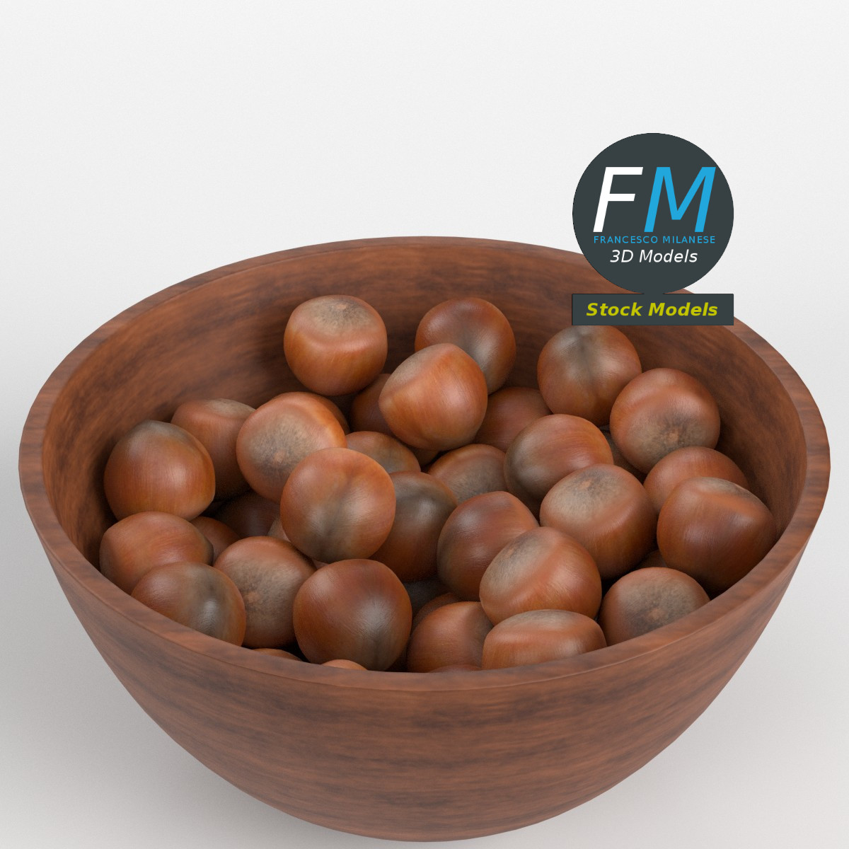 3D-Modell - Haselnüsse in Holzschale - 01