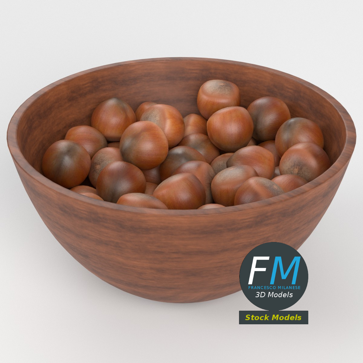 3D-Modell - Haselnüsse in Holzschale - 02
