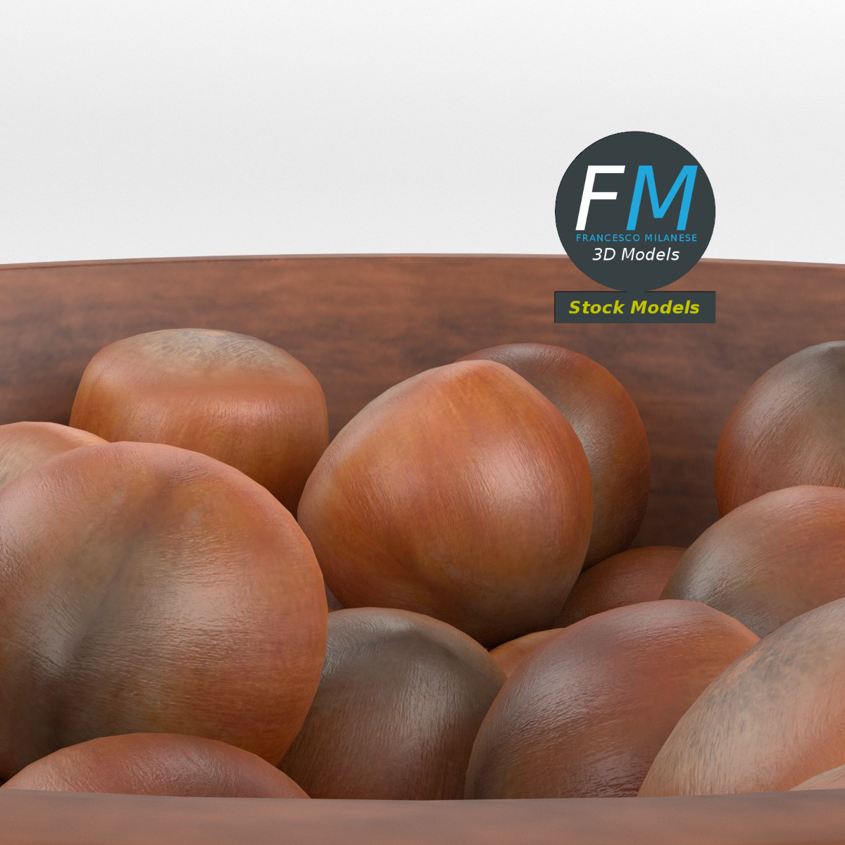 3D-Modell - Haselnüsse in Holzschale - 03