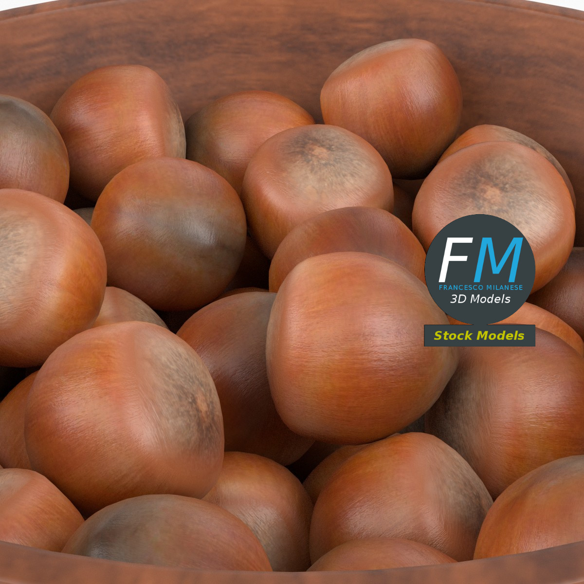 3D-Modell - Haselnüsse in Holzschale - 04