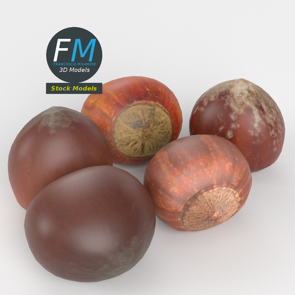 3D-Modell - Ganze Haselnüsse - 02