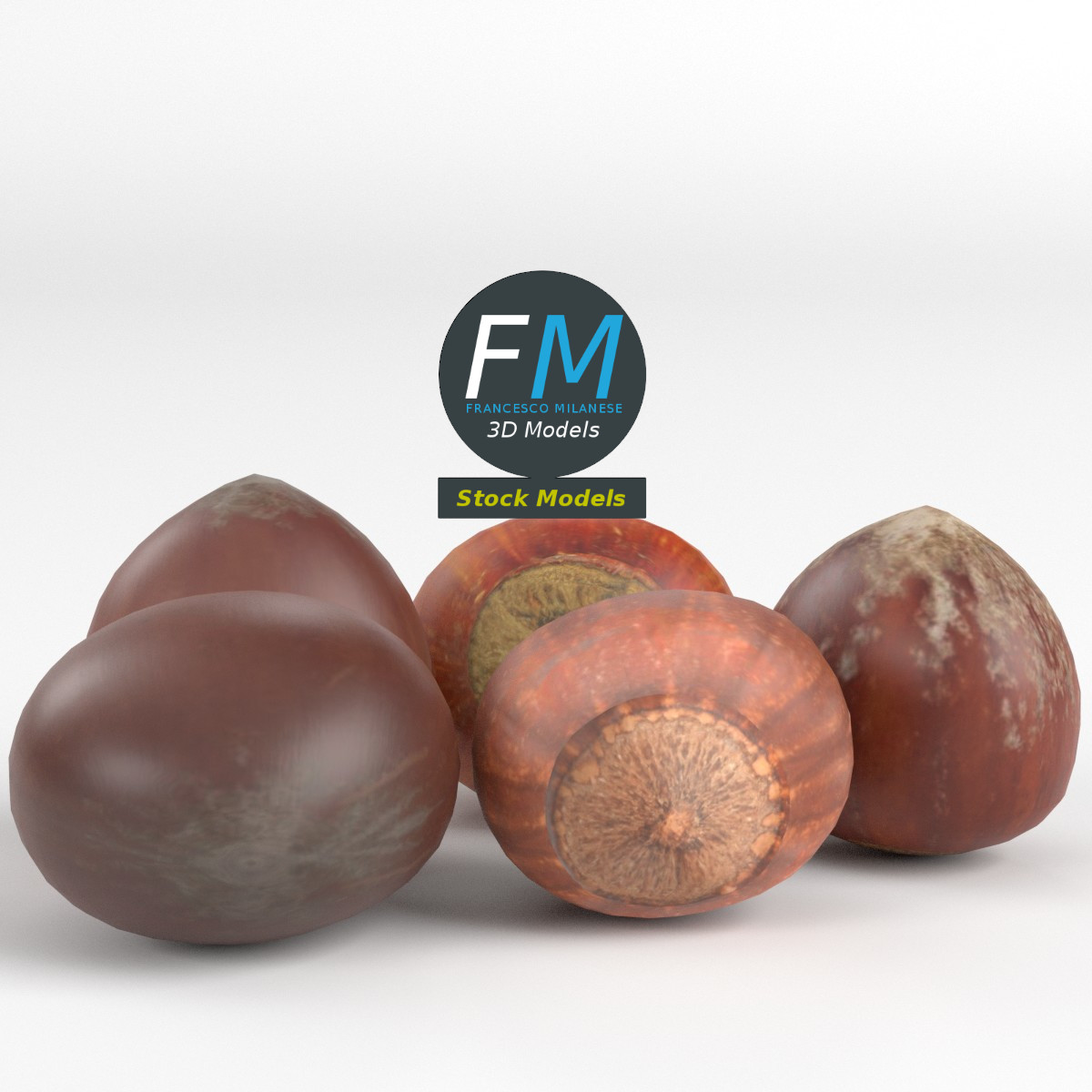 3D-Modell - Ganze Haselnüsse - 03