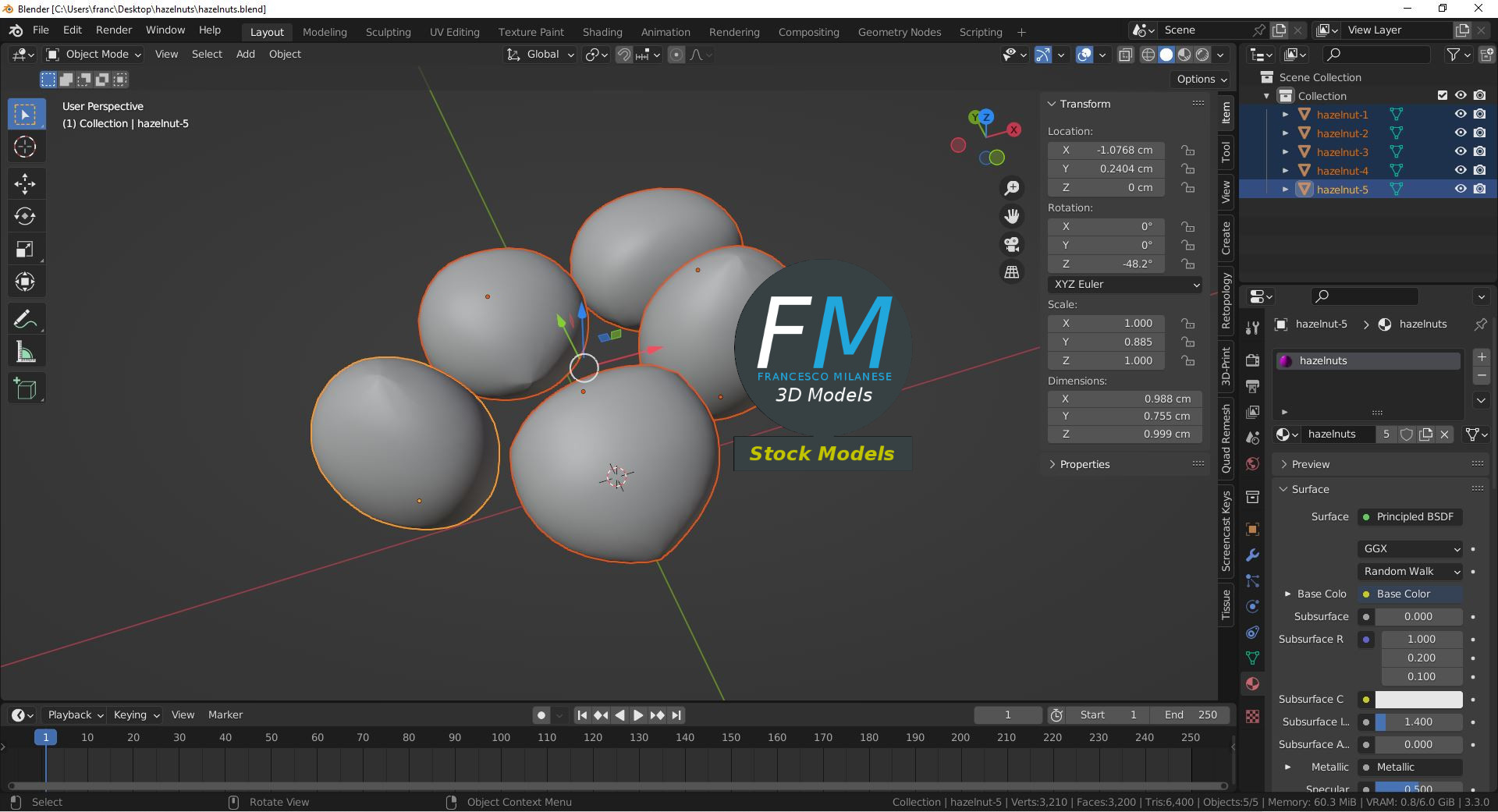 3D-Modell - Ganze Haselnüsse - 09