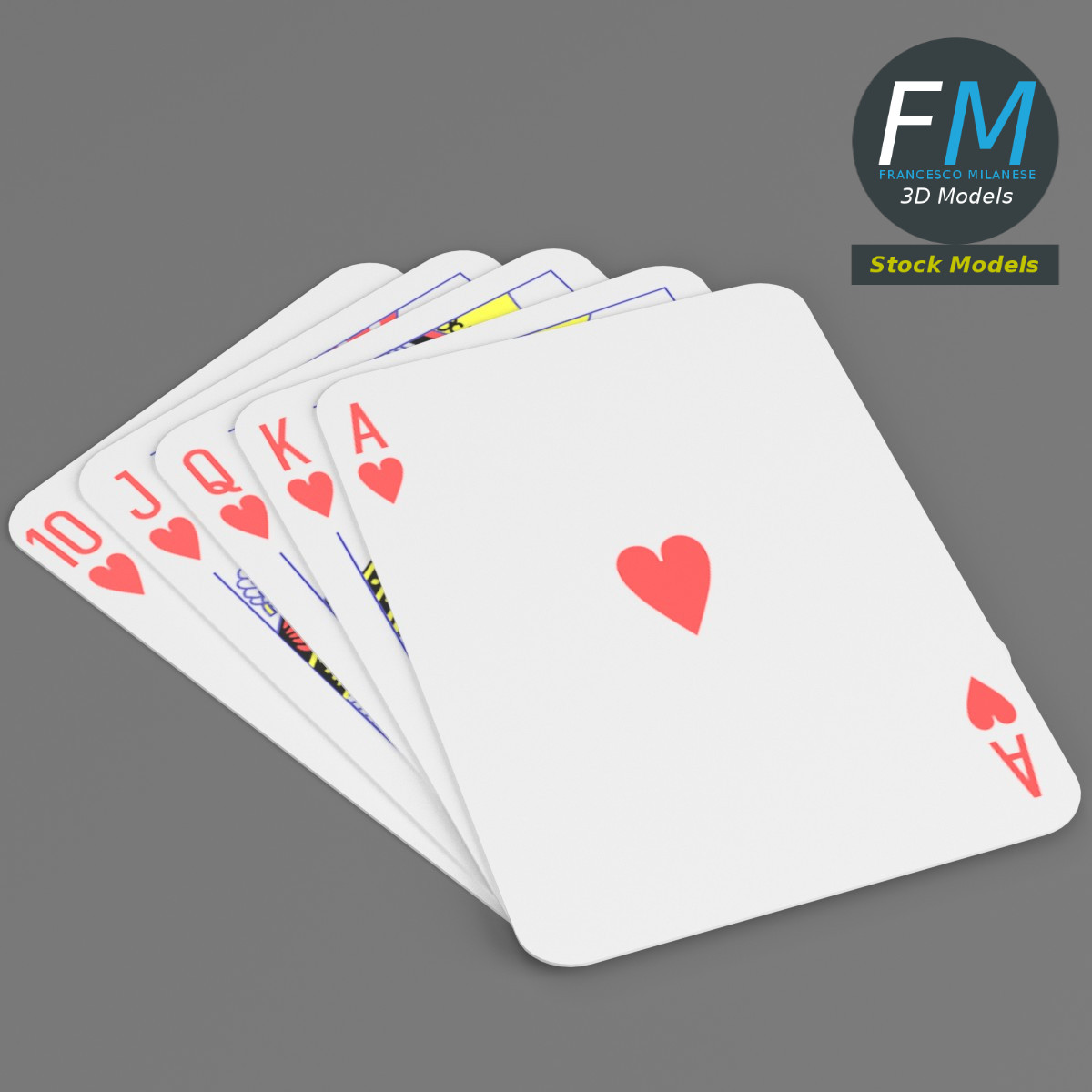 3D-Modell - Royal Flush in Herz - 01