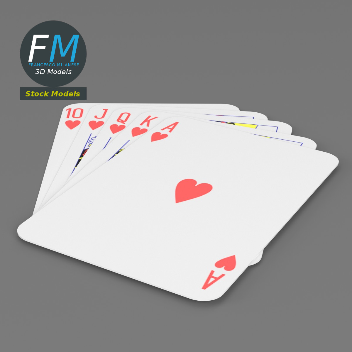 3D-Modell - Royal Flush in Herz - 02