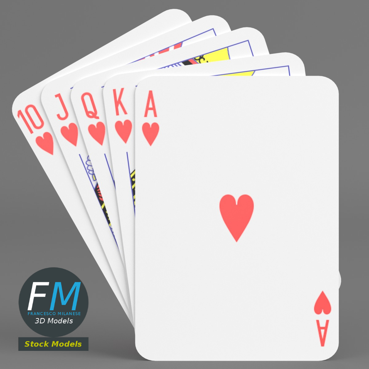 3D-Modell - Royal Flush in Herz - 03