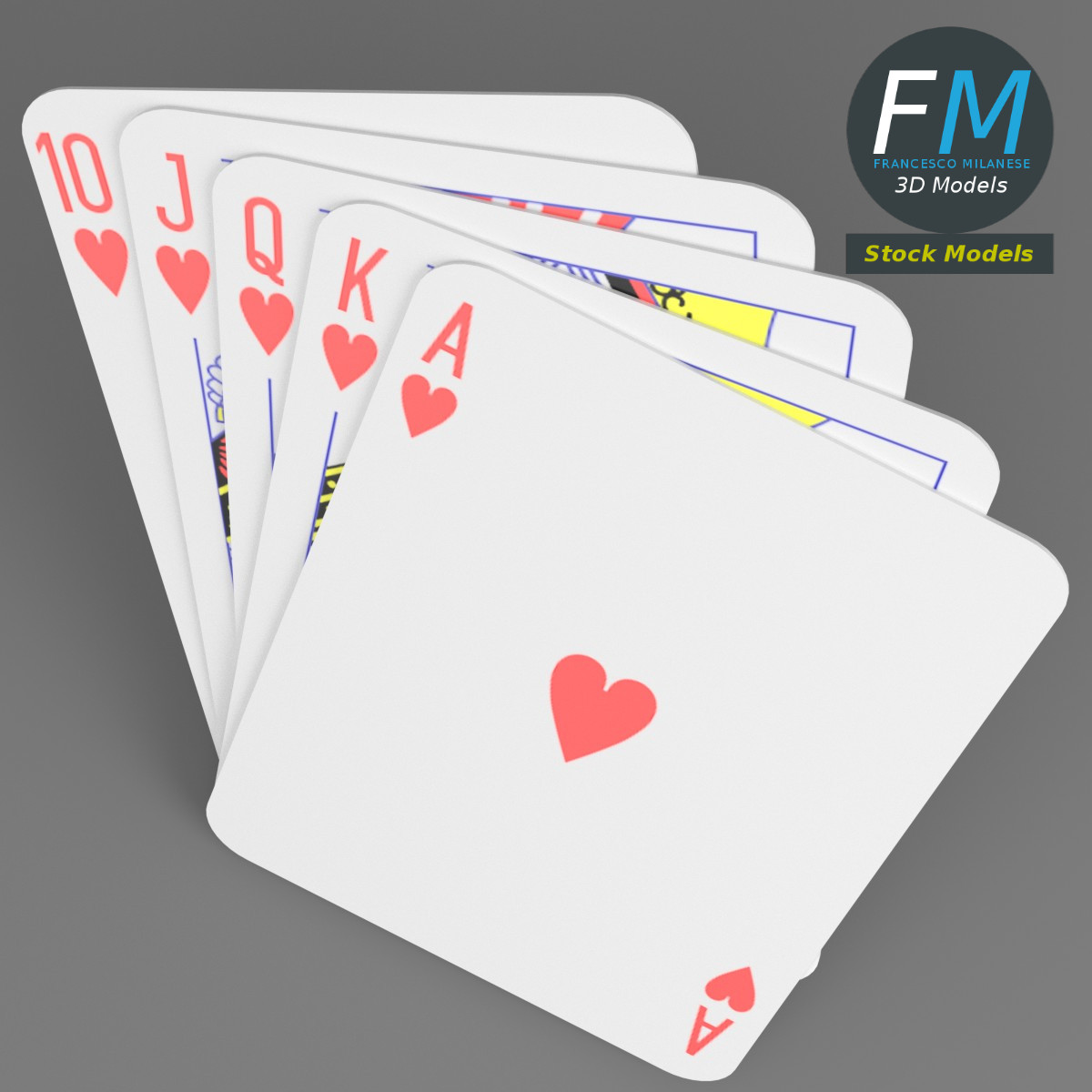 3D-Modell - Royal Flush in Herz - 06