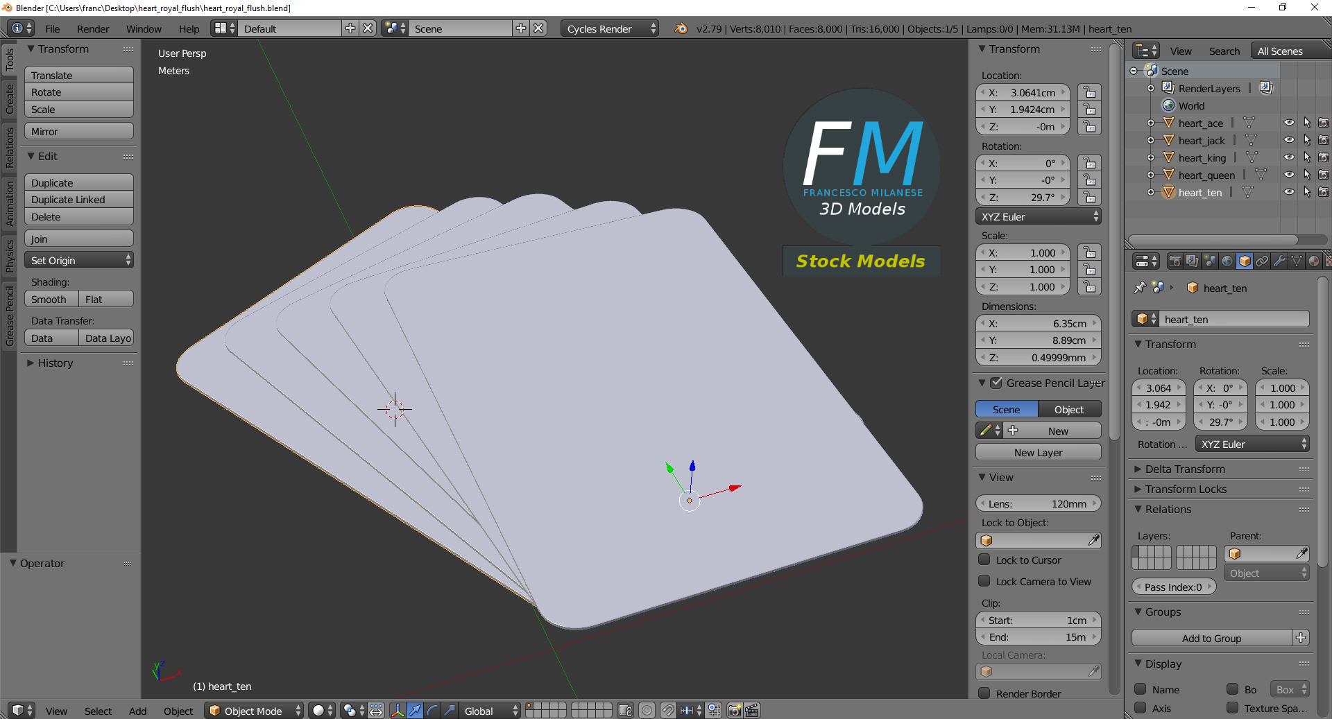 3D-Modell - Royal Flush in Herz - 09