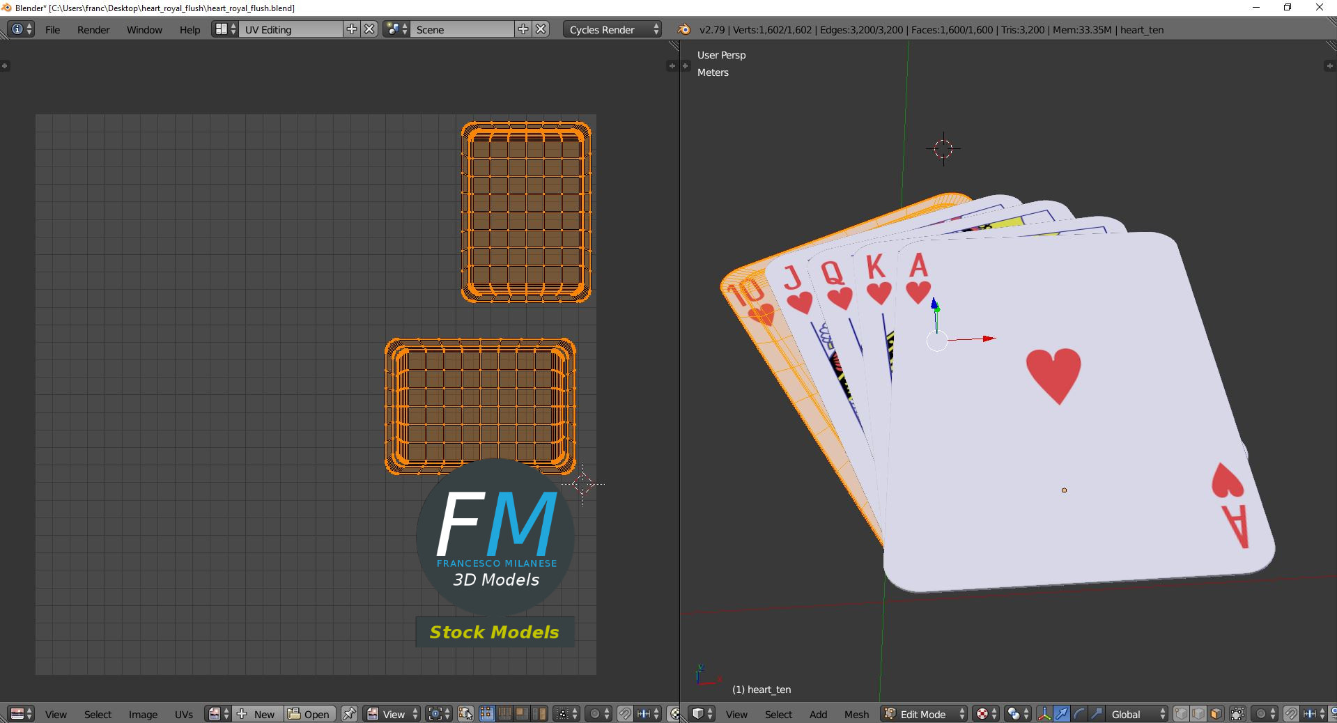 3D-Modell - Royal Flush in Herz - 10