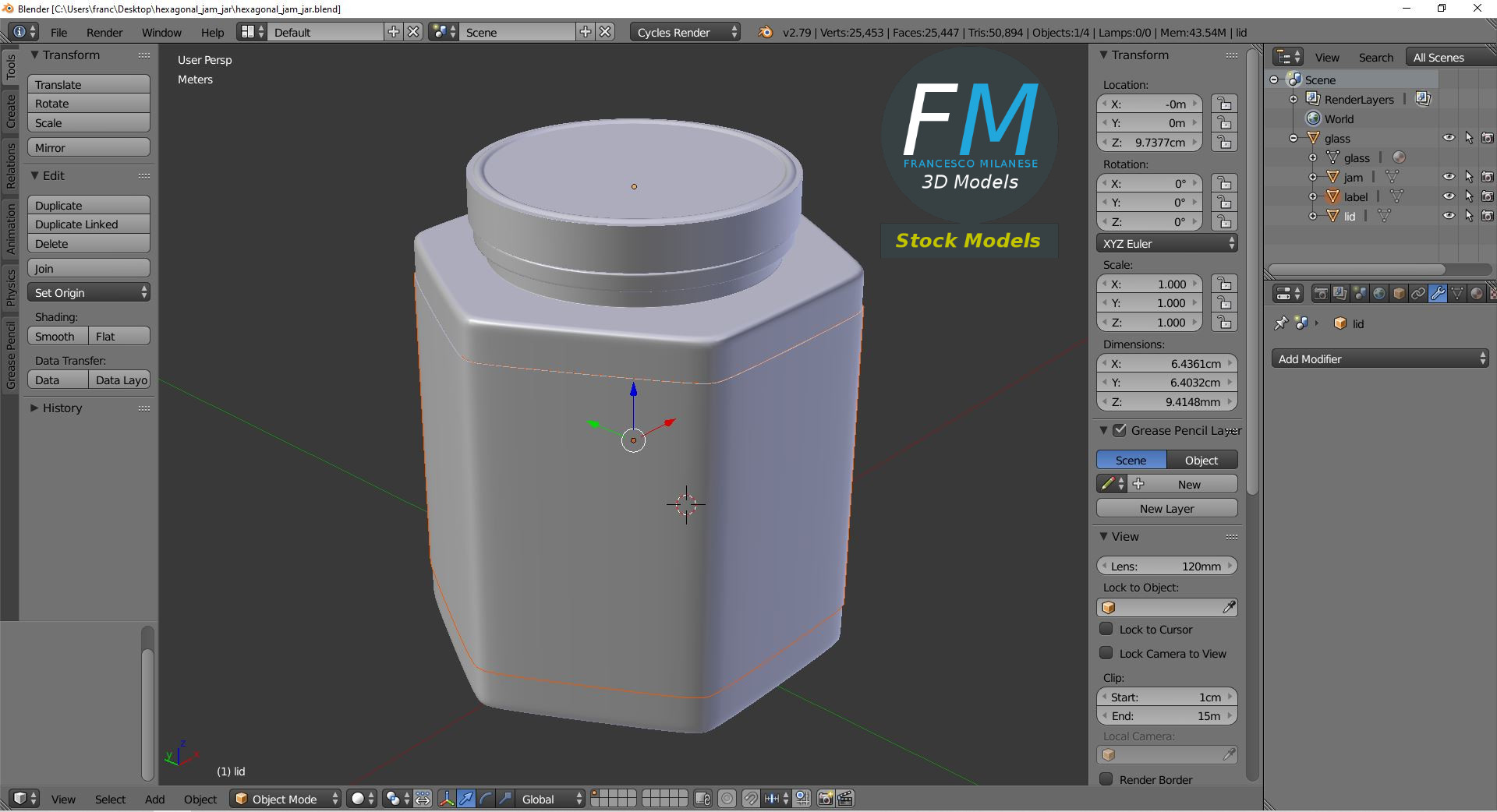 3D-Modell - Sechseckiges Marmeladenglas - 09