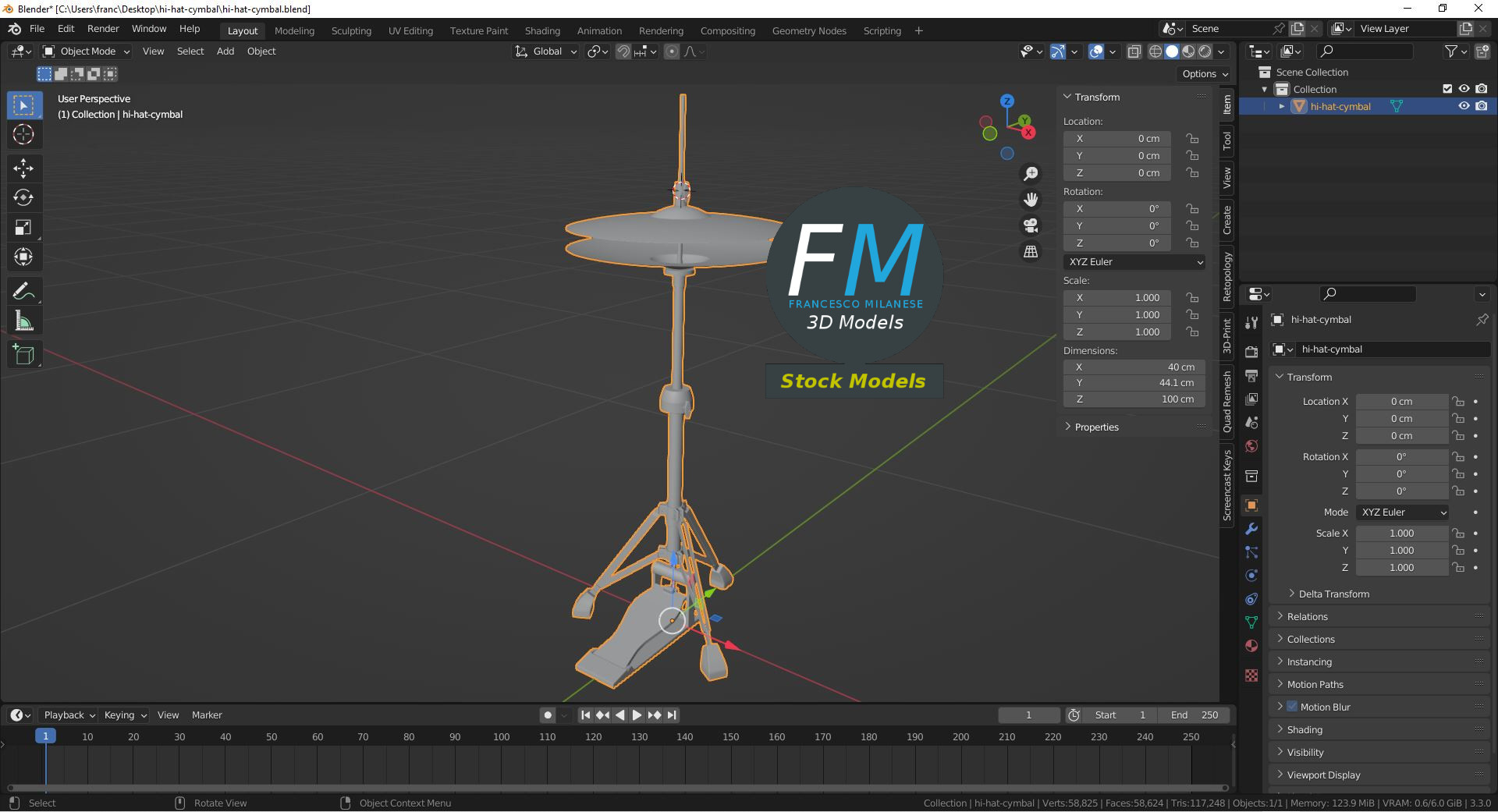 3D-Modell - Hi-Hat-Becken mit Ständer - 09