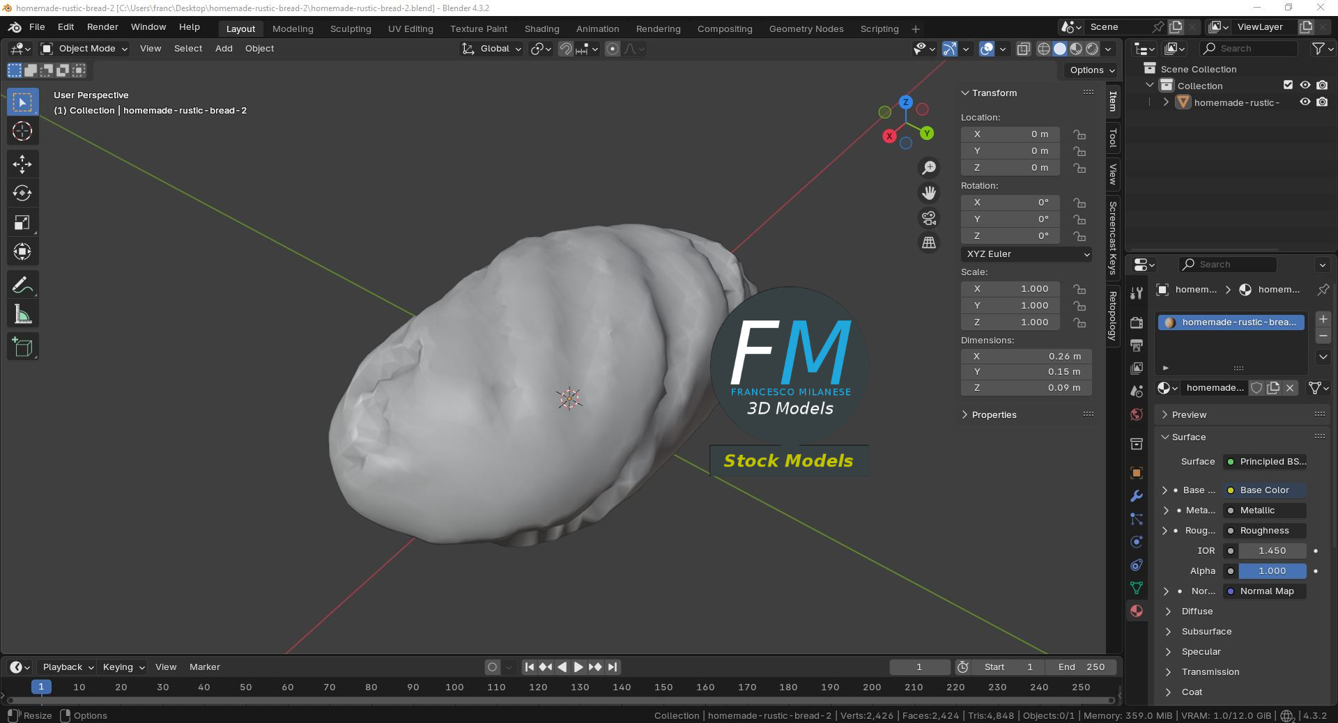 3D-Modell - Hausgemachtes rustikales Brot - 09