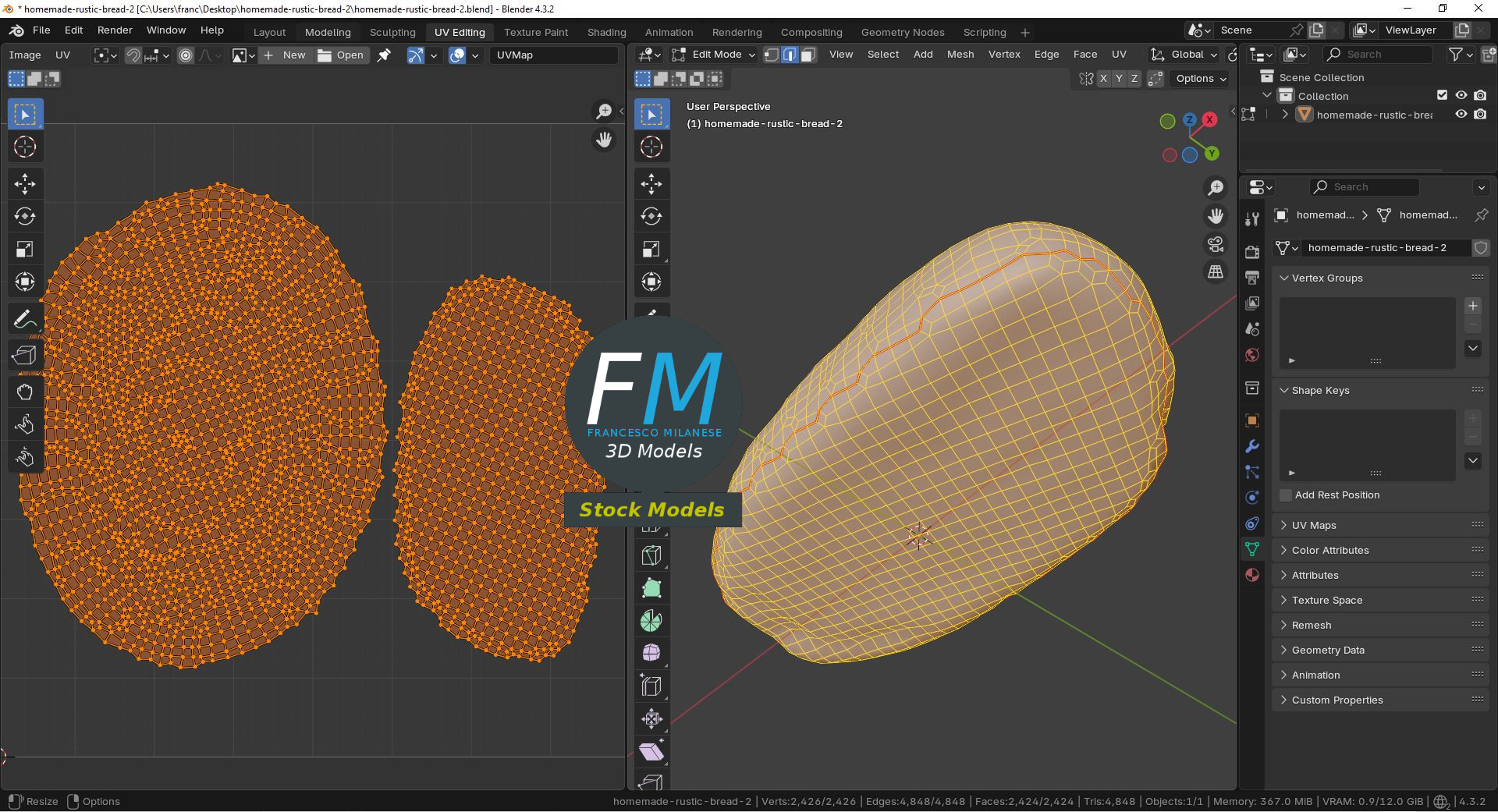 3D-Modell - Hausgemachtes rustikales Brot - 10