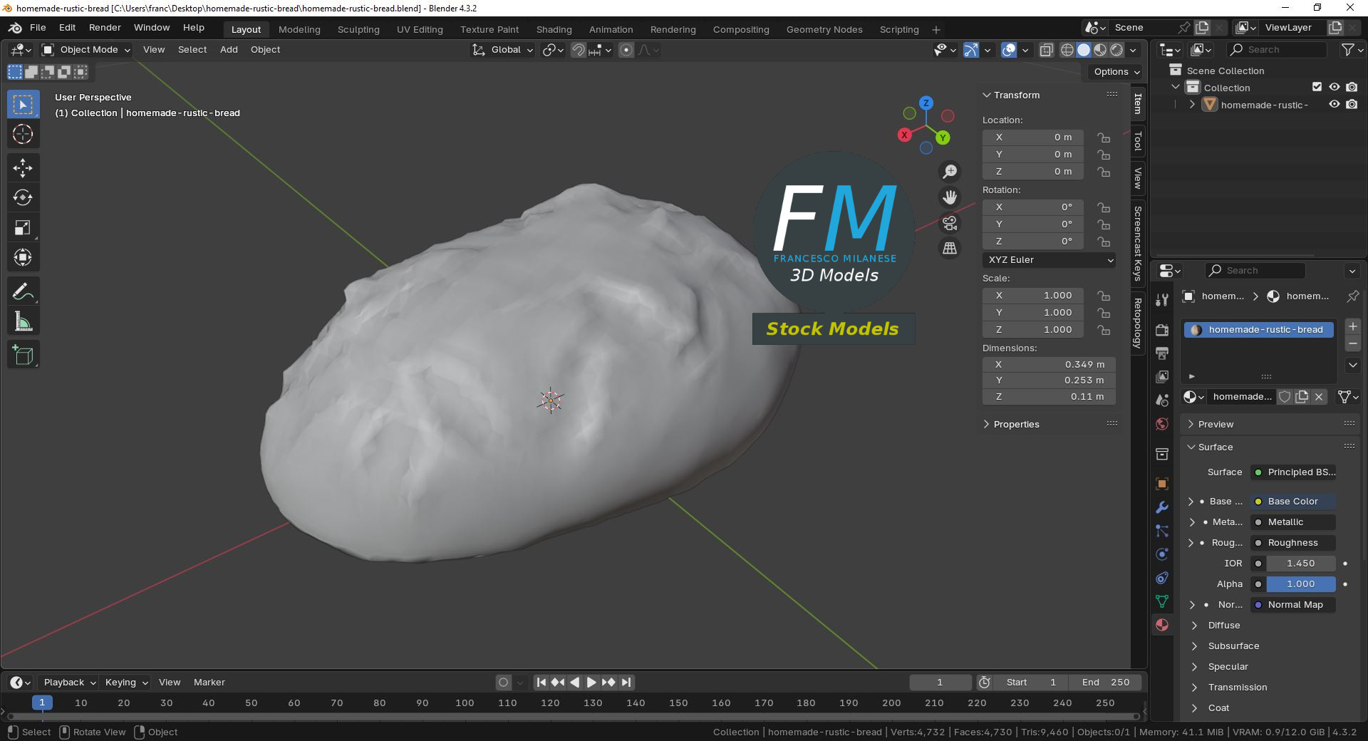 3D-Modell - Hausgemachtes rustikales Brot - 09