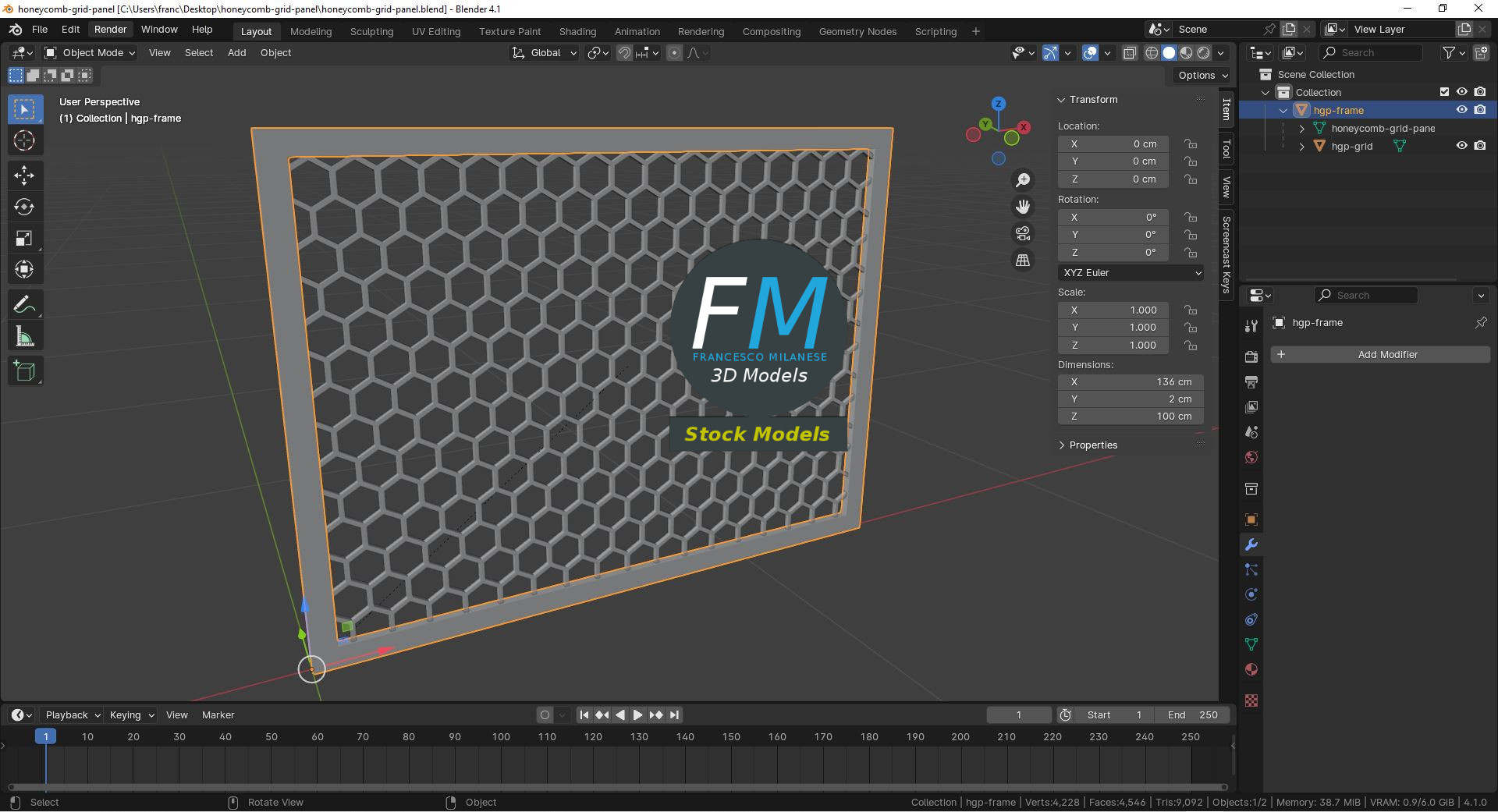 3D-Modell - Wabengitter-Paneel - 09